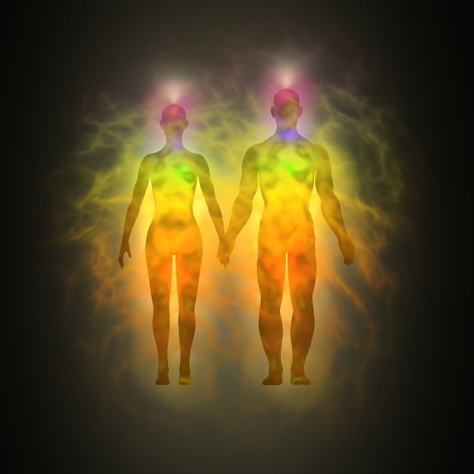 12295481 - woman and man energy body, aura, chakras, energy, silhouette